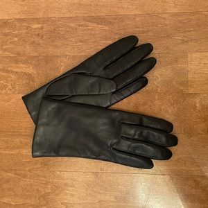 Black Knit Lined Leather Gloves